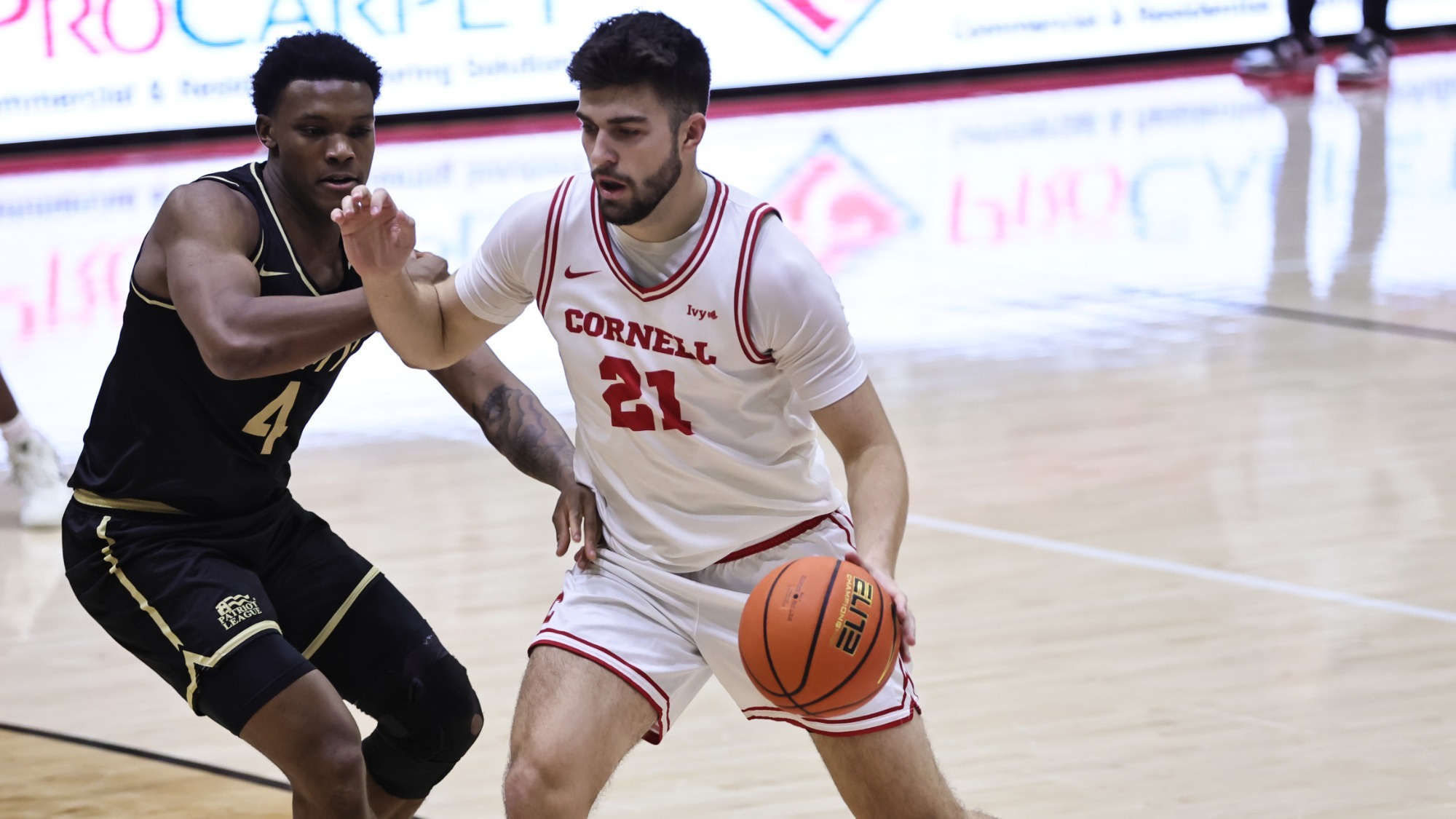 Kaspar Sepp drives to the basket against Army West Point during a 2025-26 contest at Newman Arena in Ithaca, N.Y.