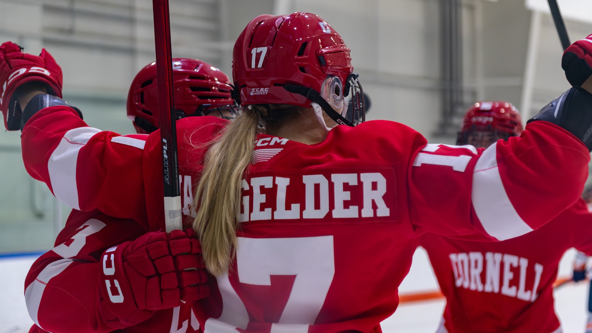 Van Gelder celebrates a goal at Syracuse.