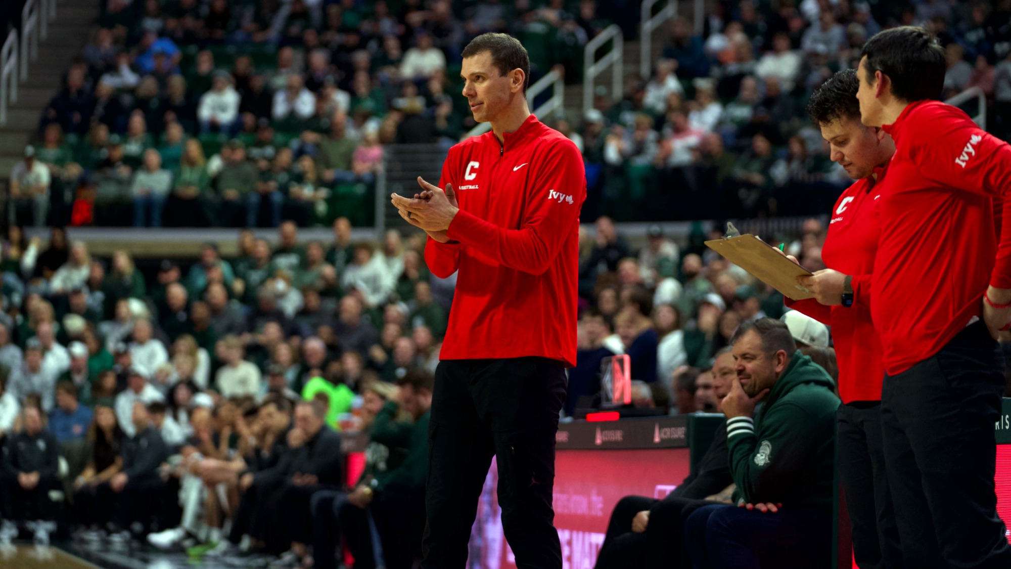 The Cornell men's basketball team plays against #9 Michigan State on Monday, Dec. 29, 2025 at the Breslin Center in East Lansing, Mich. The Spartans won 114-97.