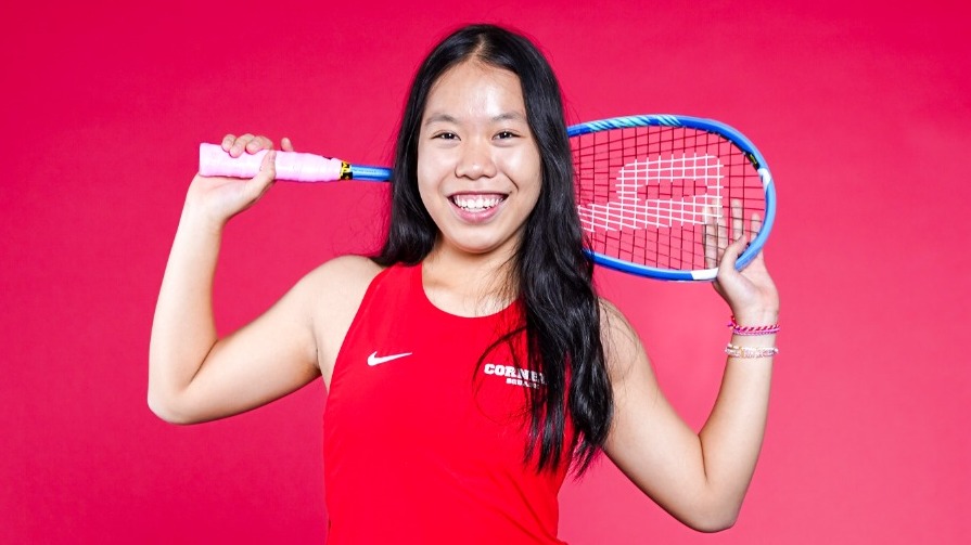 Cornell freshman women's squash player Vicky Lai poses for a media day photo before the 2025-26 season.