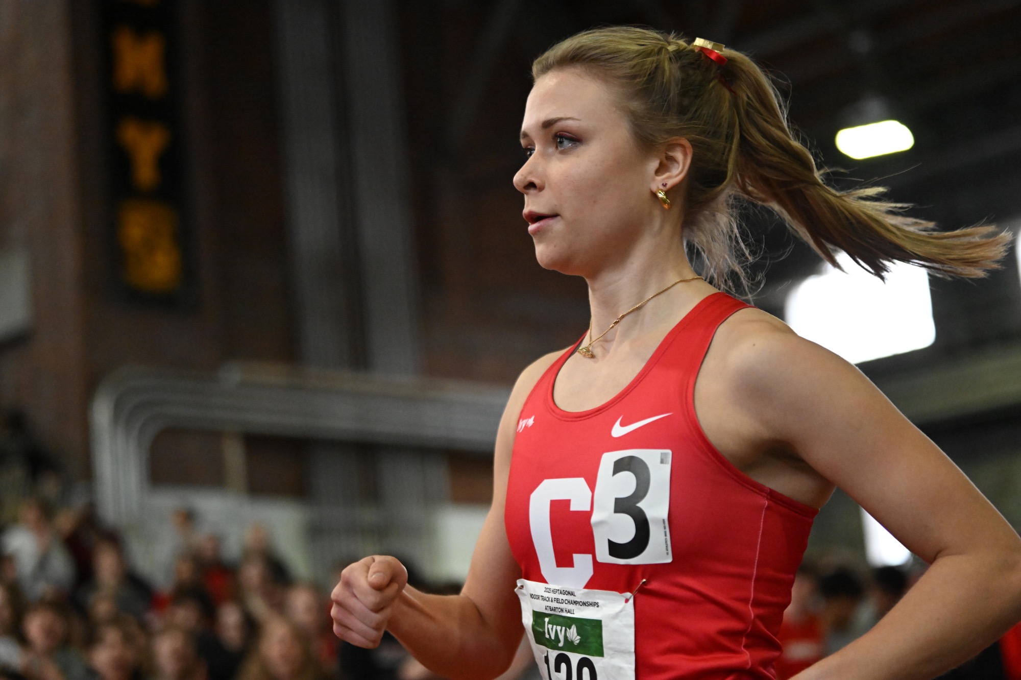 on March 2, 2025 at Barton Hall in Ithaca, NY. Cornell Track & Field host the Ivy League Indoor Heptagonal Championships. (Caroline Sherman/Cornell Athletics)