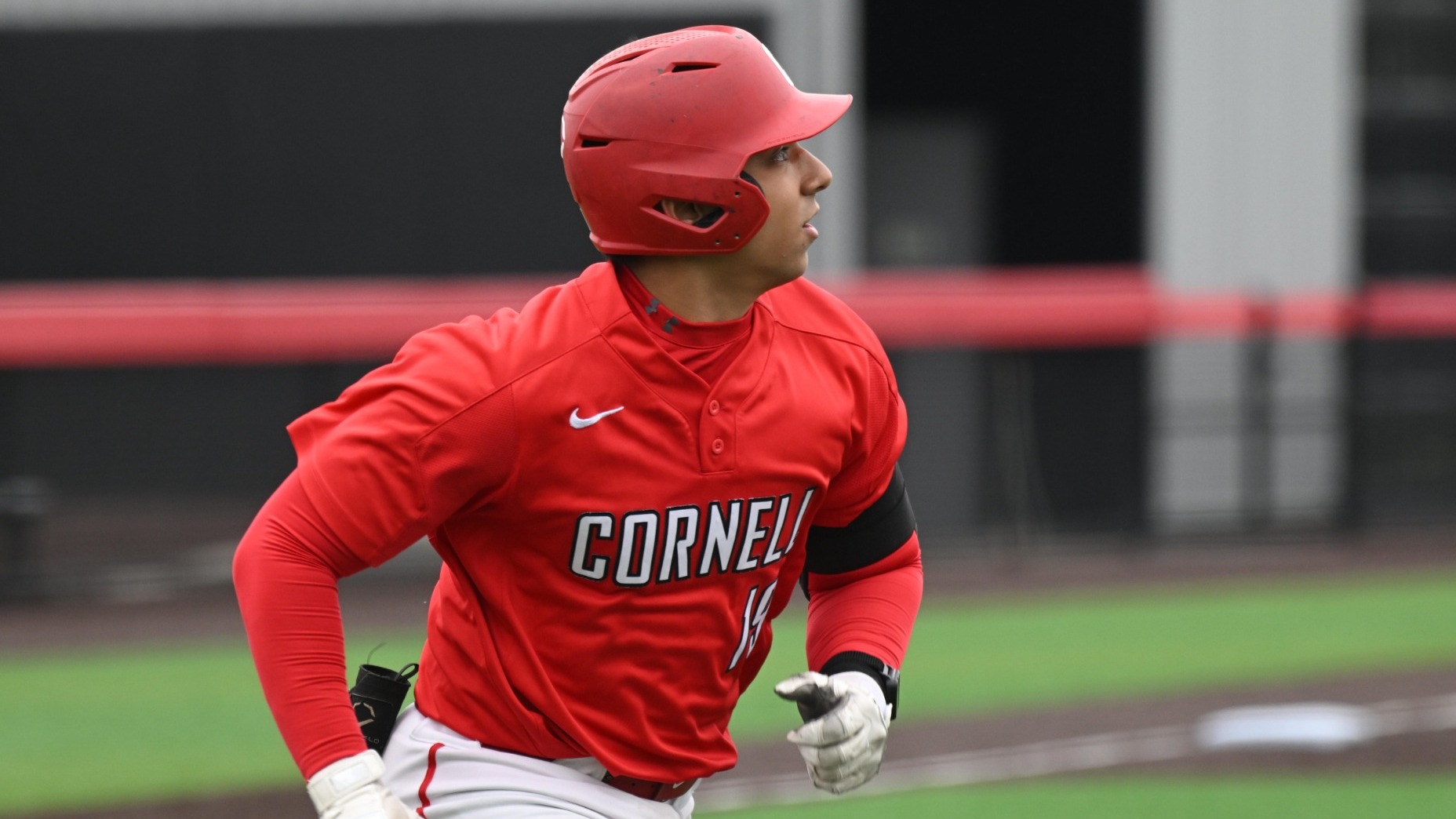 Cornell baseball sophomore catcher Mark Quatrani runs out of the batter's box during game action against Princeton on May 3, 2025, at Booth Field in Ithaca, N.Y.