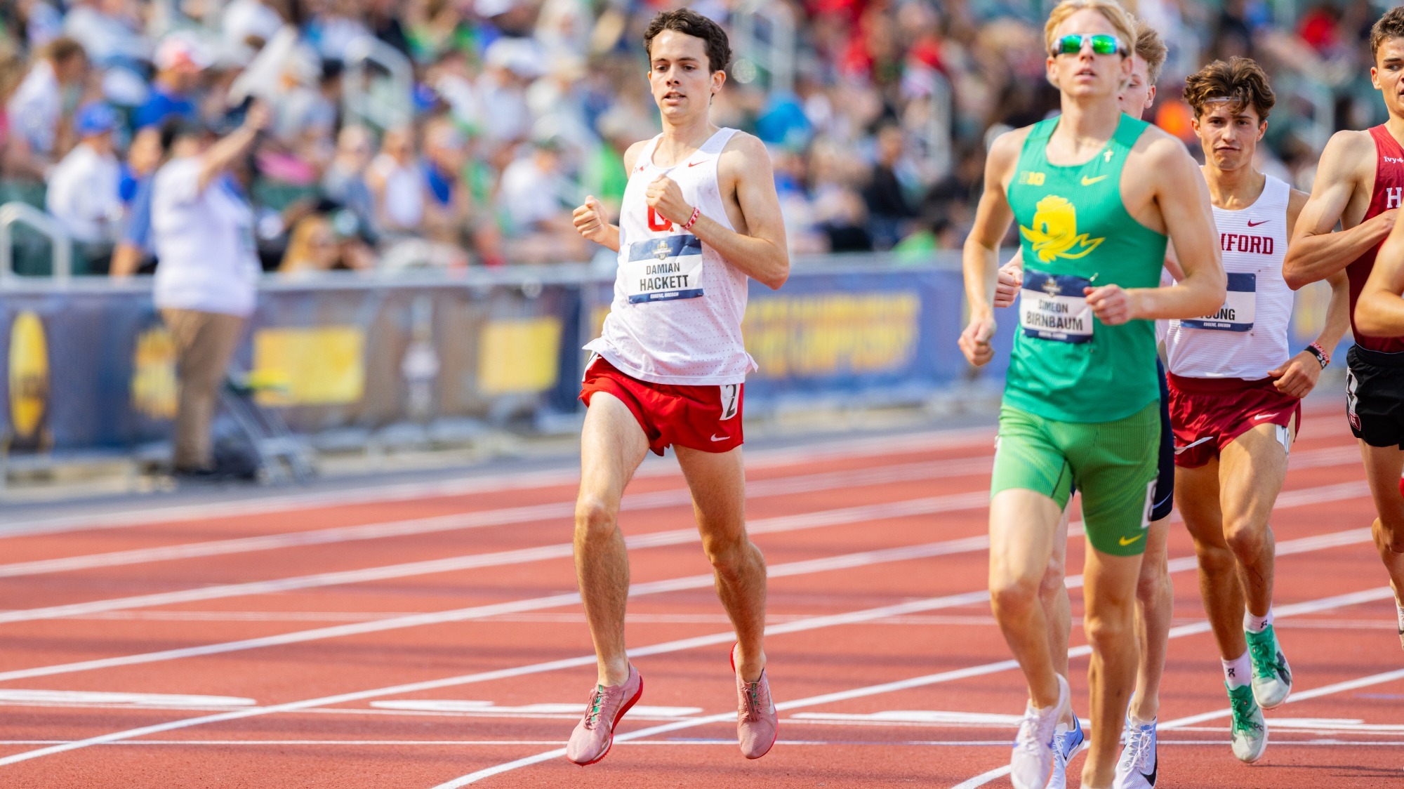 Damian Hackett comes to the outside during the 1500 meter semifinals on June 11, 2025 at Hayward Stadium in Eugene, Ore. during the 2025 NCAA Outdoor Track & Field Championships.