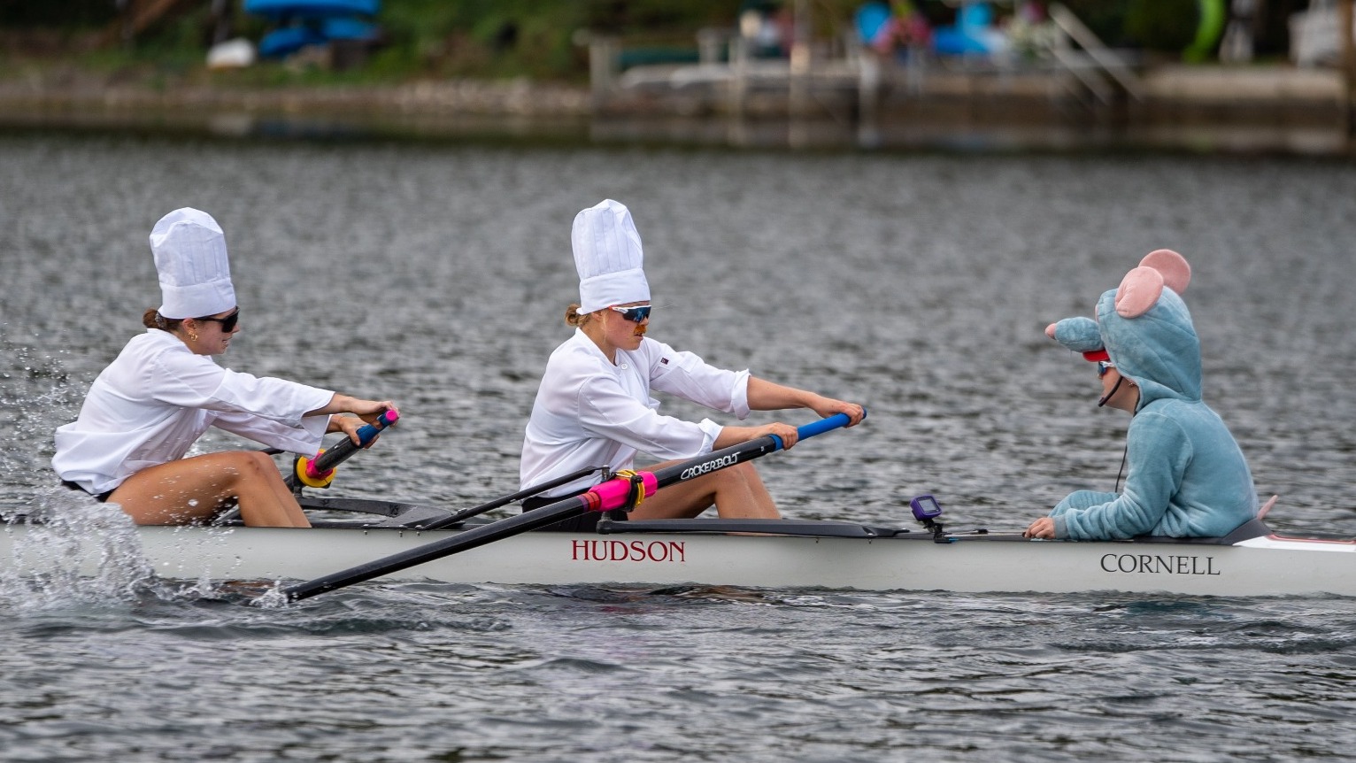 Members of the Cornell women's rowing team compete at the Schwartz Cup on Sept. 27, 2024, on the Cayuga Inlet in Ithaca, N.Y.