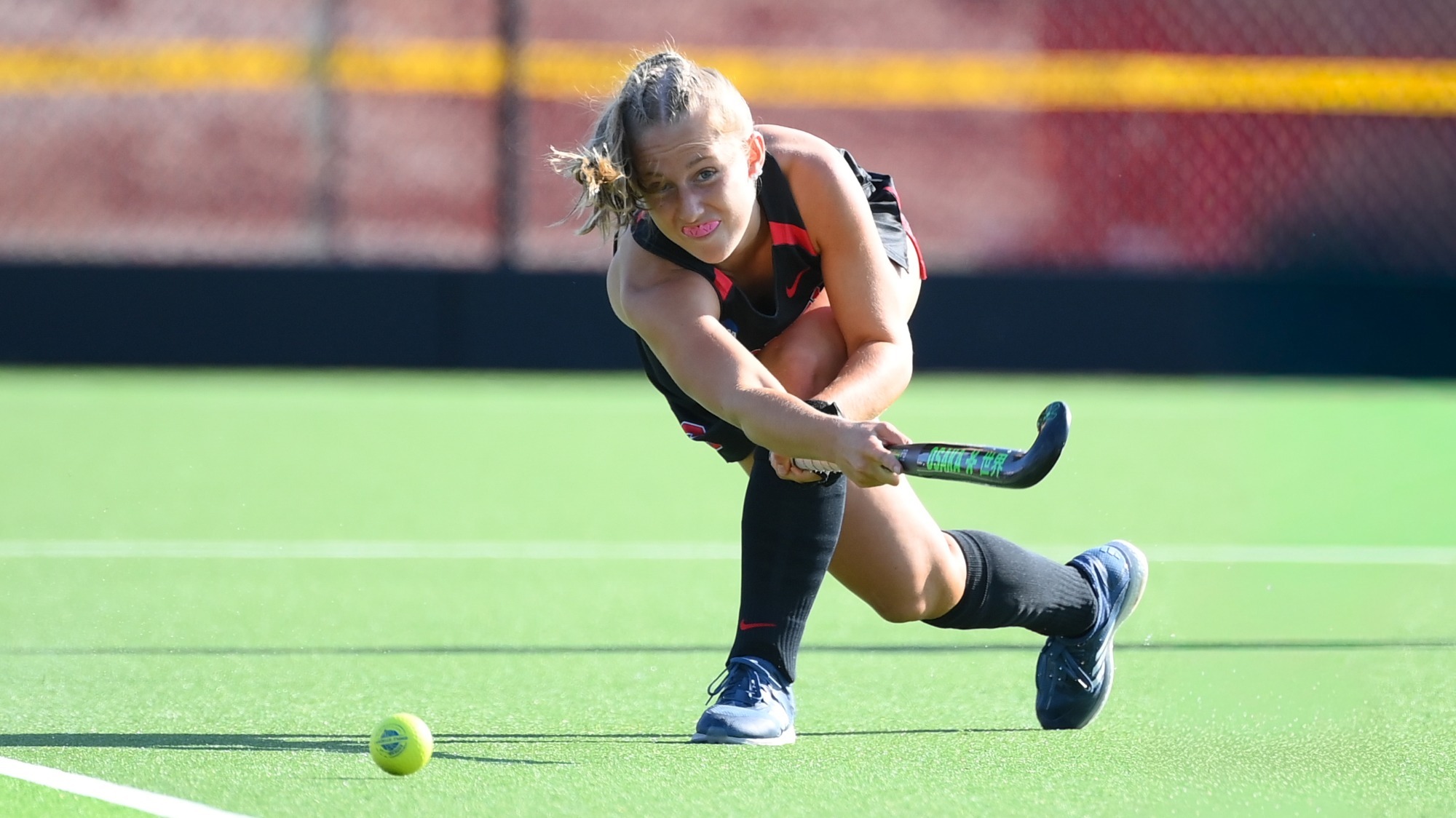 Cornell's Emmy Horner sends a ball up the field during the Big Red field hockey team's 2-0 win over #17 Yale on Sept. 26, 2025 at Marsha Dodson Field in Ithaca, N.Y.