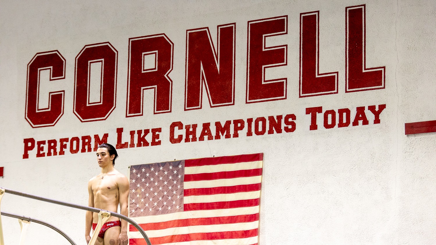 Cornell men's swimming and diving competes at Teagle Pool.