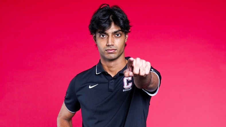Cornell men's squash player Arnav Tevatia poses for a media day photo before the 2025-26 season.