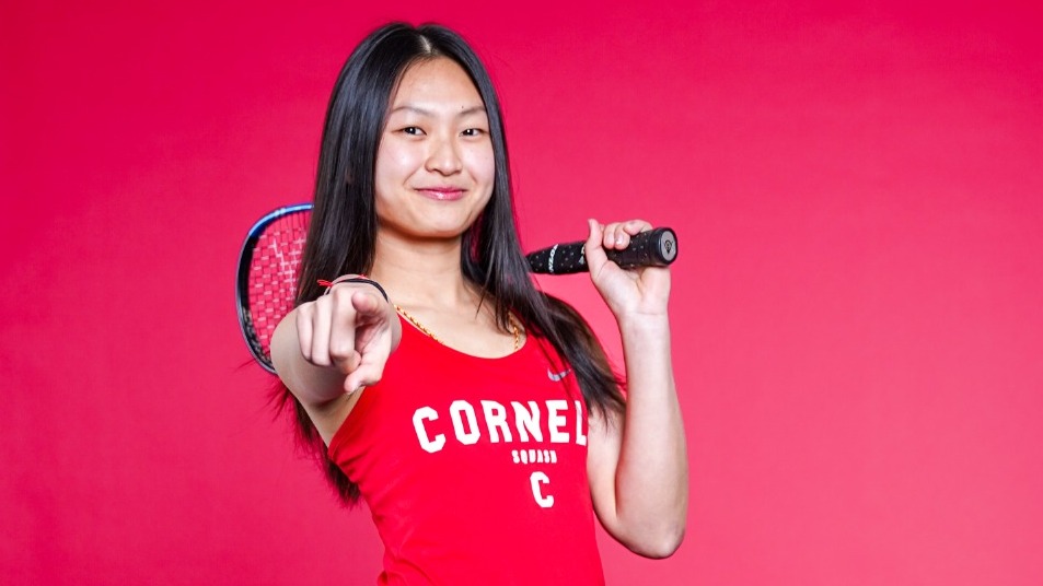 Cornell women's squash player Xin Ying Yee poses for a media day photo before the 2025-26 season.