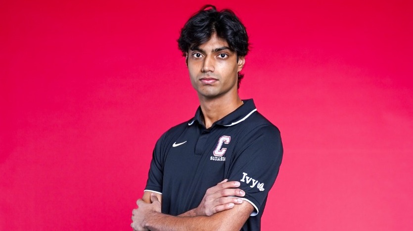 Cornell men's squash player Arnav Tevatia poses for a media day photo before the 2025-26 season.