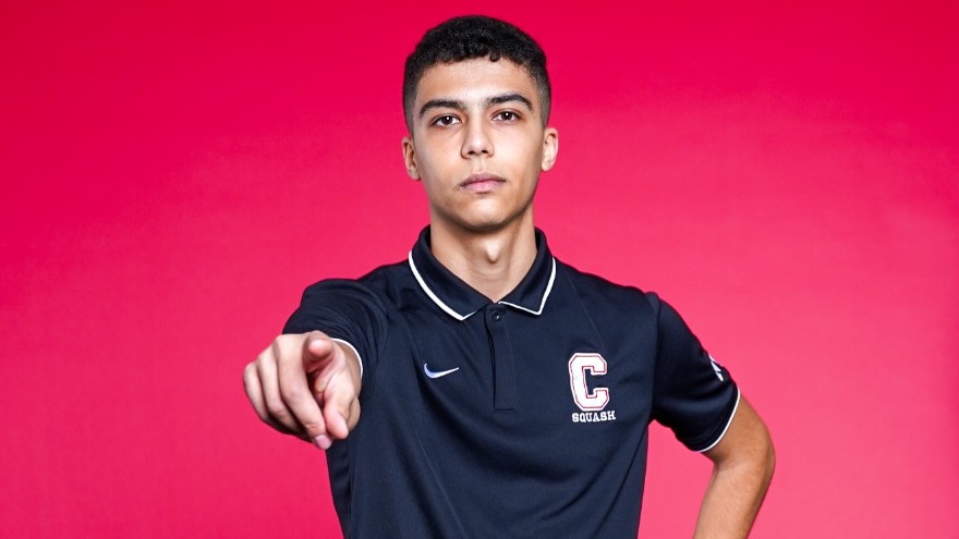 Cornell men's squash player Aly Ezzat poses for a media day photo before the 2025-26 season.