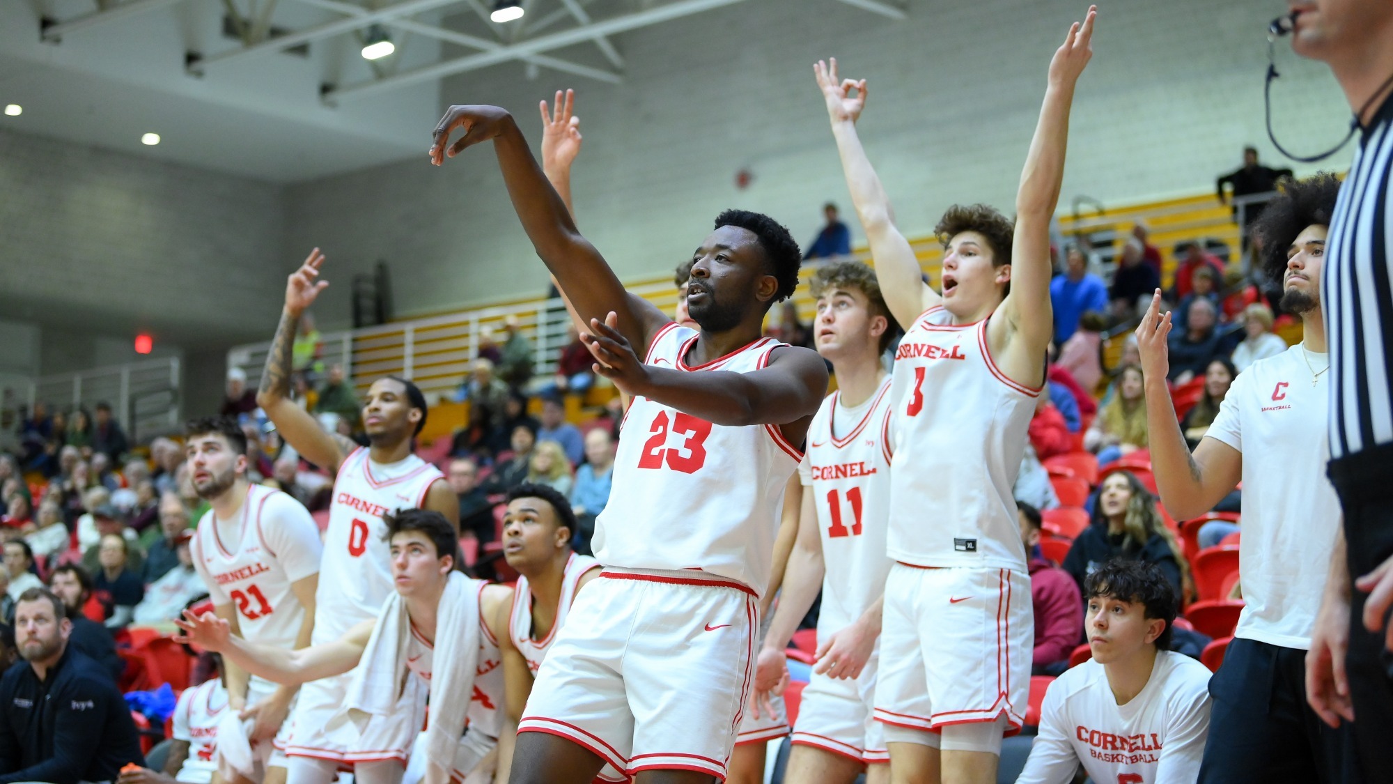 DJ Nix takes a 3-pointer during the Cornell men's basketball team's 104-99 loss to Columbia on Jan. 5, 2026 at Newman Arena in Ithaca, N.Y.