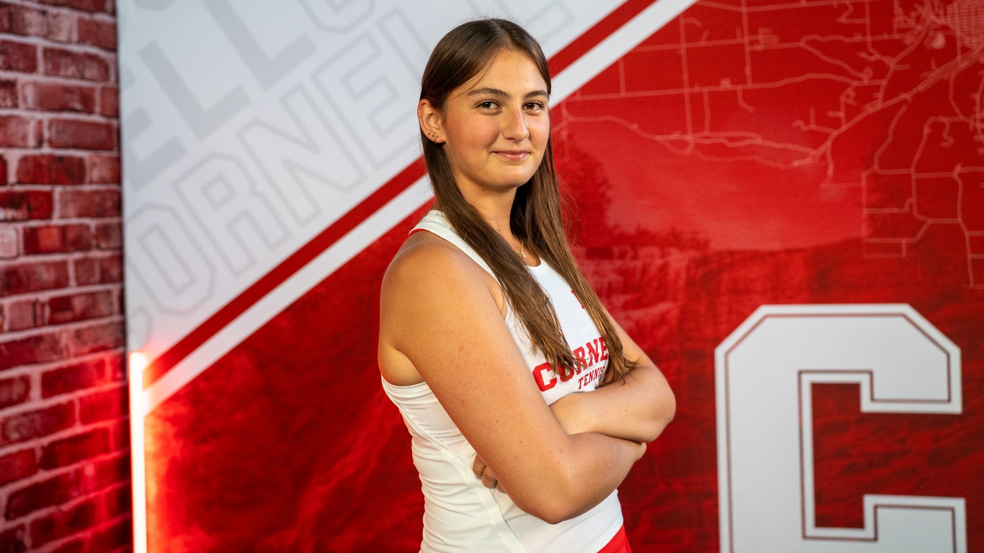 Cornell women's tennis senior Sage Loudon poses for a media day photo for the 2026-27 academic year.