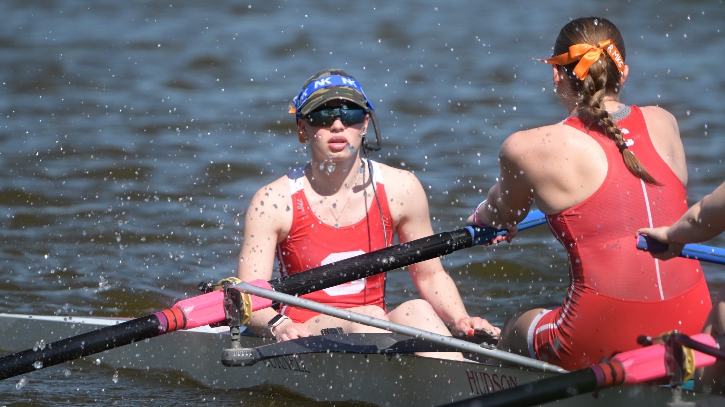 Cornell women's rowing coxswain Charlotte Langlois guides a crew at the 2026 Ivy League Women's Rowing Championships on May 16, 2026, in Pennsauken Township, N.J.