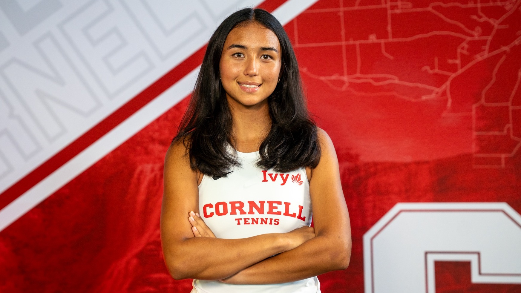 Cornell women's tennis freshman Athena Orzechowski poses for a media day photo inside Barton Hall for the 2026-27 academic year.