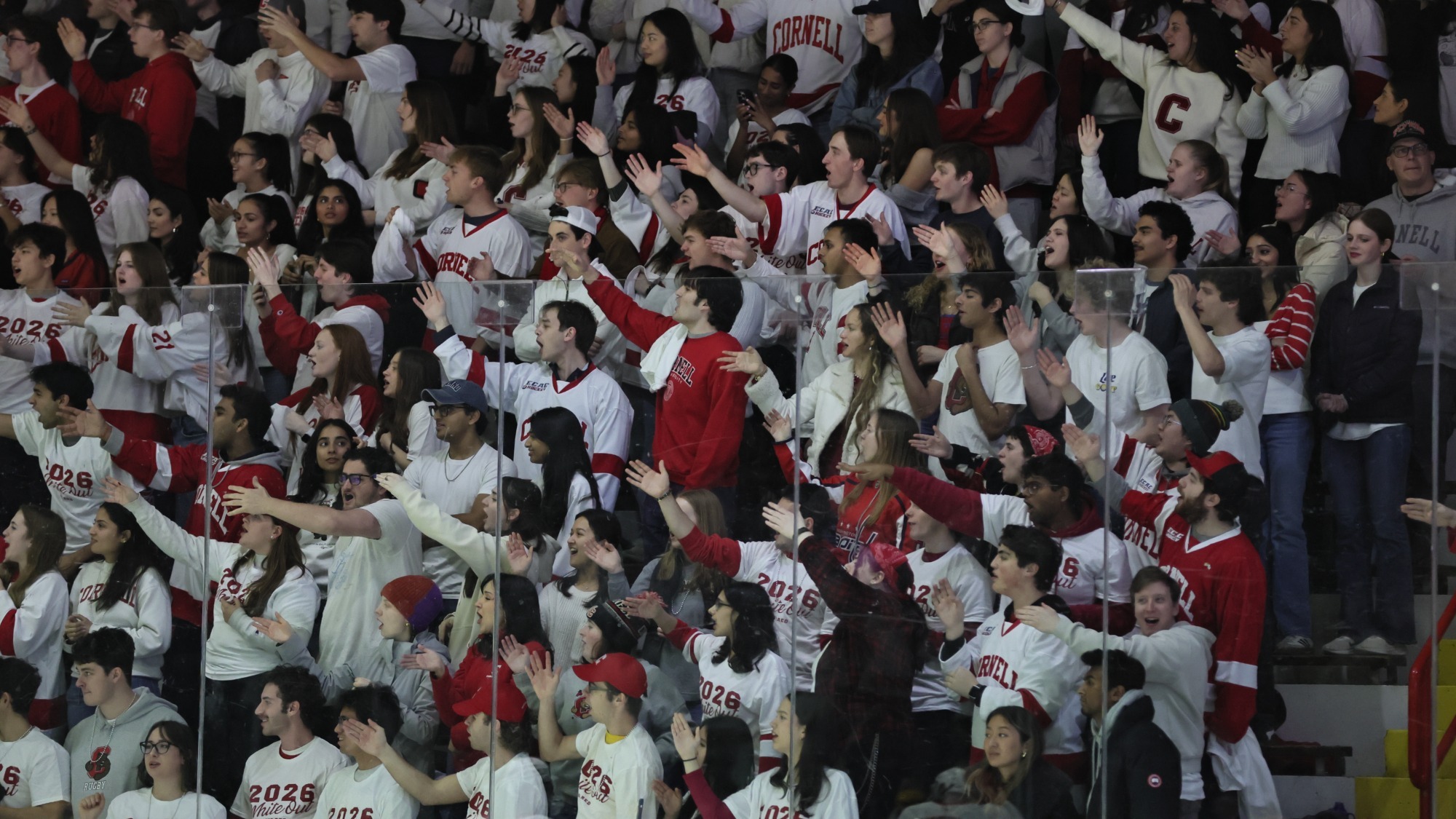 Cornell men's hockey fans chant during a game against Clarkson on Feb. 28, 2026, at Lynah Rink in Ithaca, N.Y.