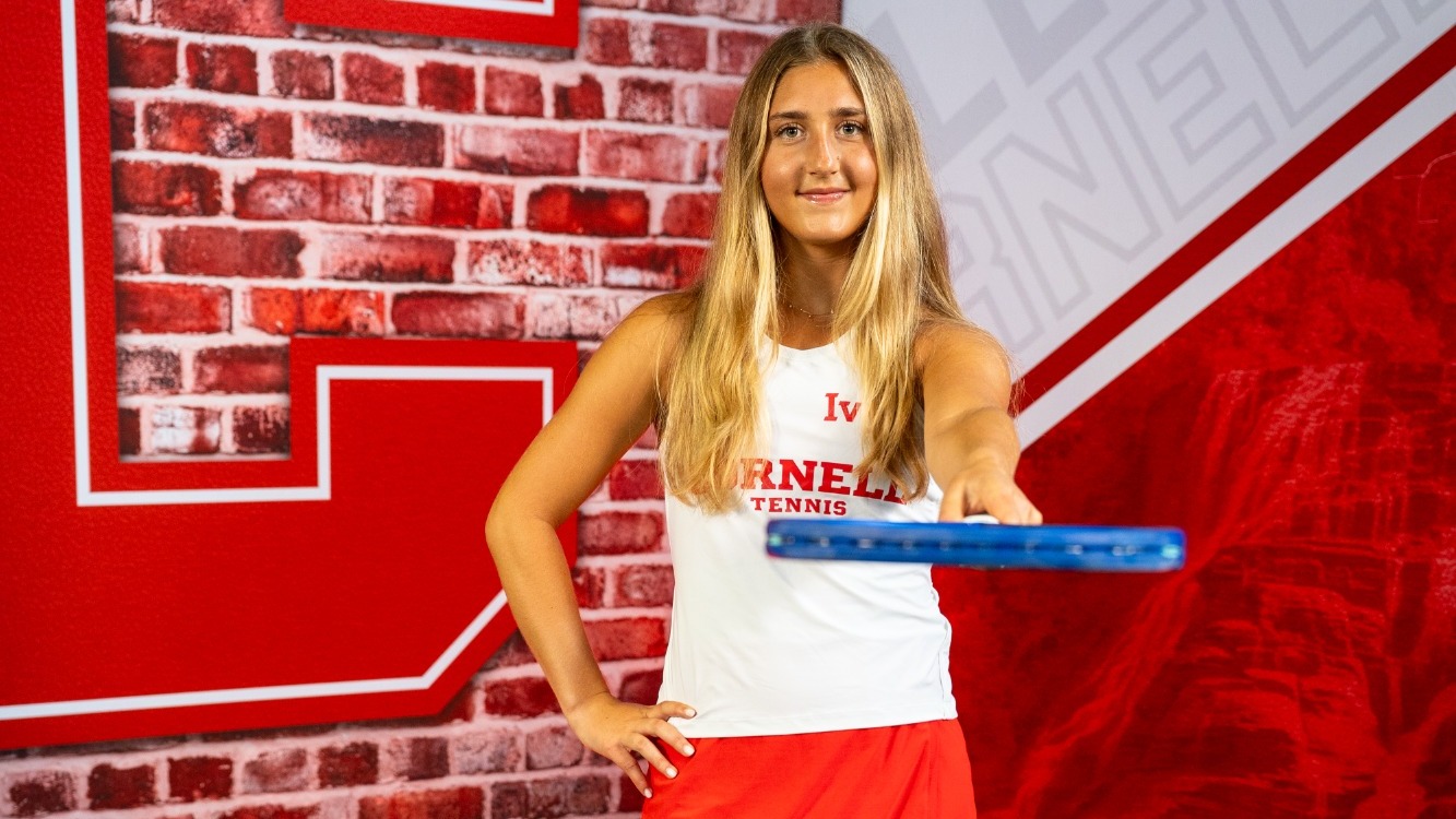 Cornell women's tennis sophomore Dylan Gelber poses for a media day photo for the 2026-27 season.