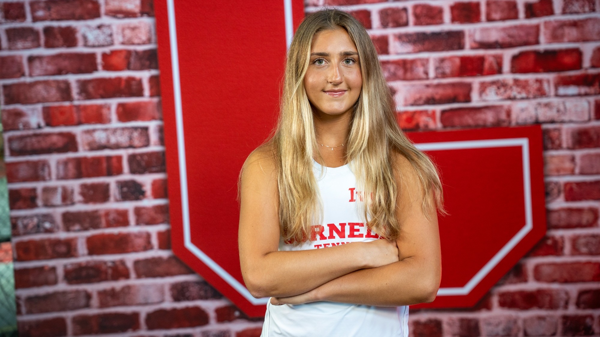 Cornell women's tennis sophomore Dylan Gelber poses for a media day photo for the 2026-27 season.