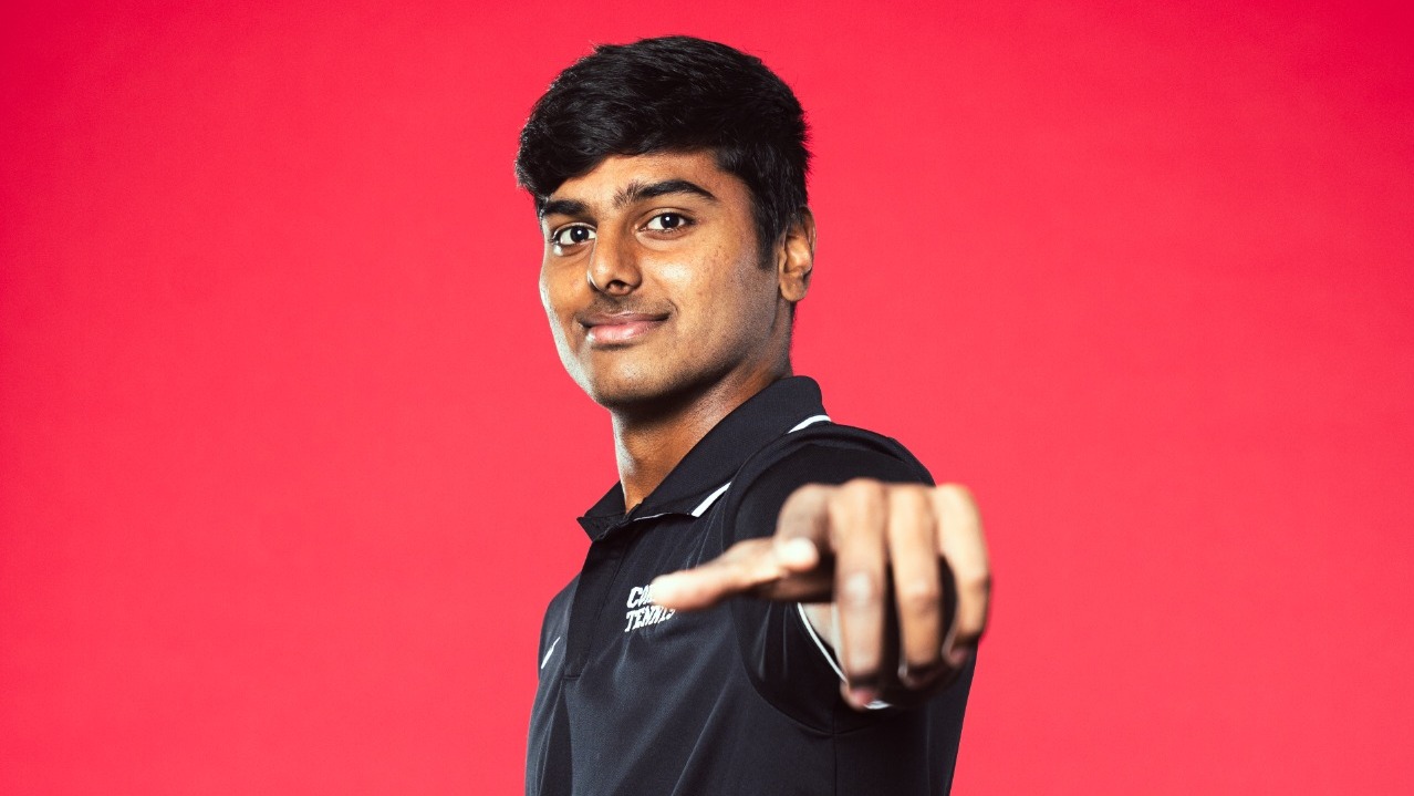 Rethin Pranav Senthil Kumar of the Cornell men's tennis team poses for a media day photo for the 2025-26 academic year.
