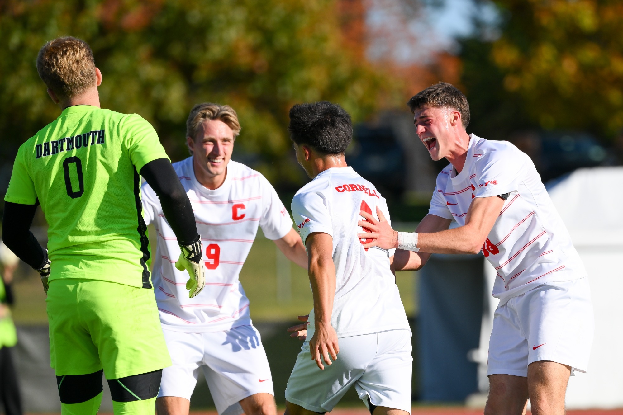 MSOC celebrates after goal vs Dartmouth