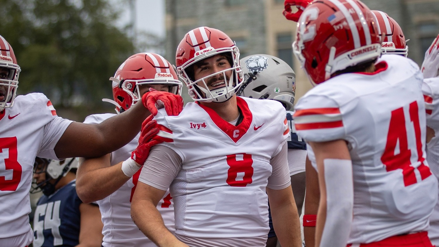 Bass-Sulpizio celebrates his first of two rushing touchdowns on Saturday Oct. 3 at Georgetown