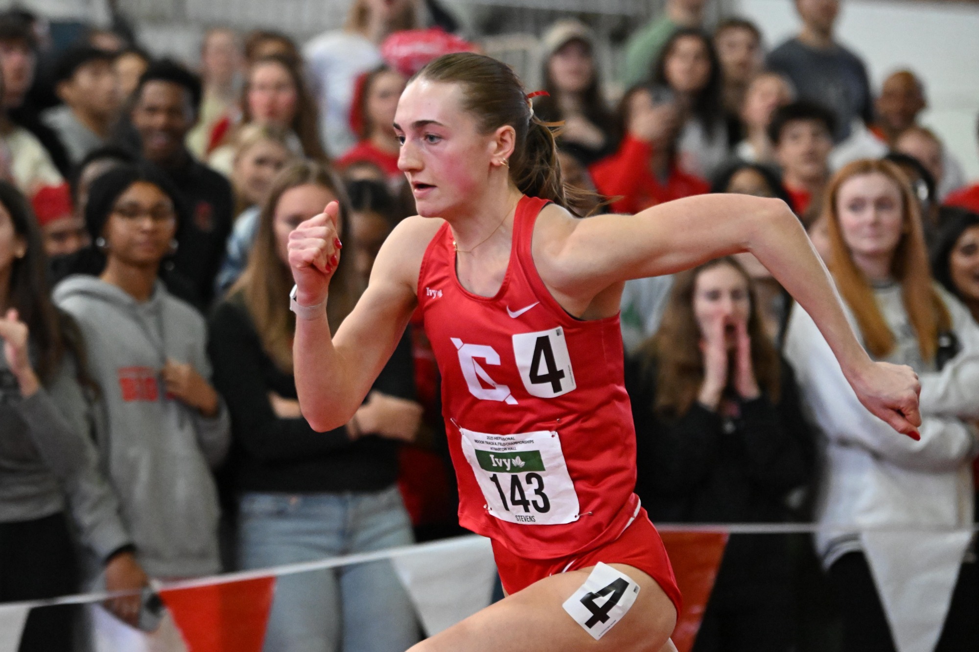 Francine Stevens competing at Indoor Track Meet