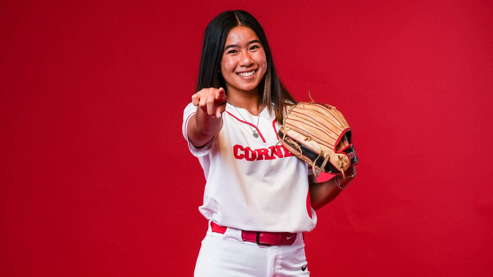 Charlize Cai poses for softball media day 2026.