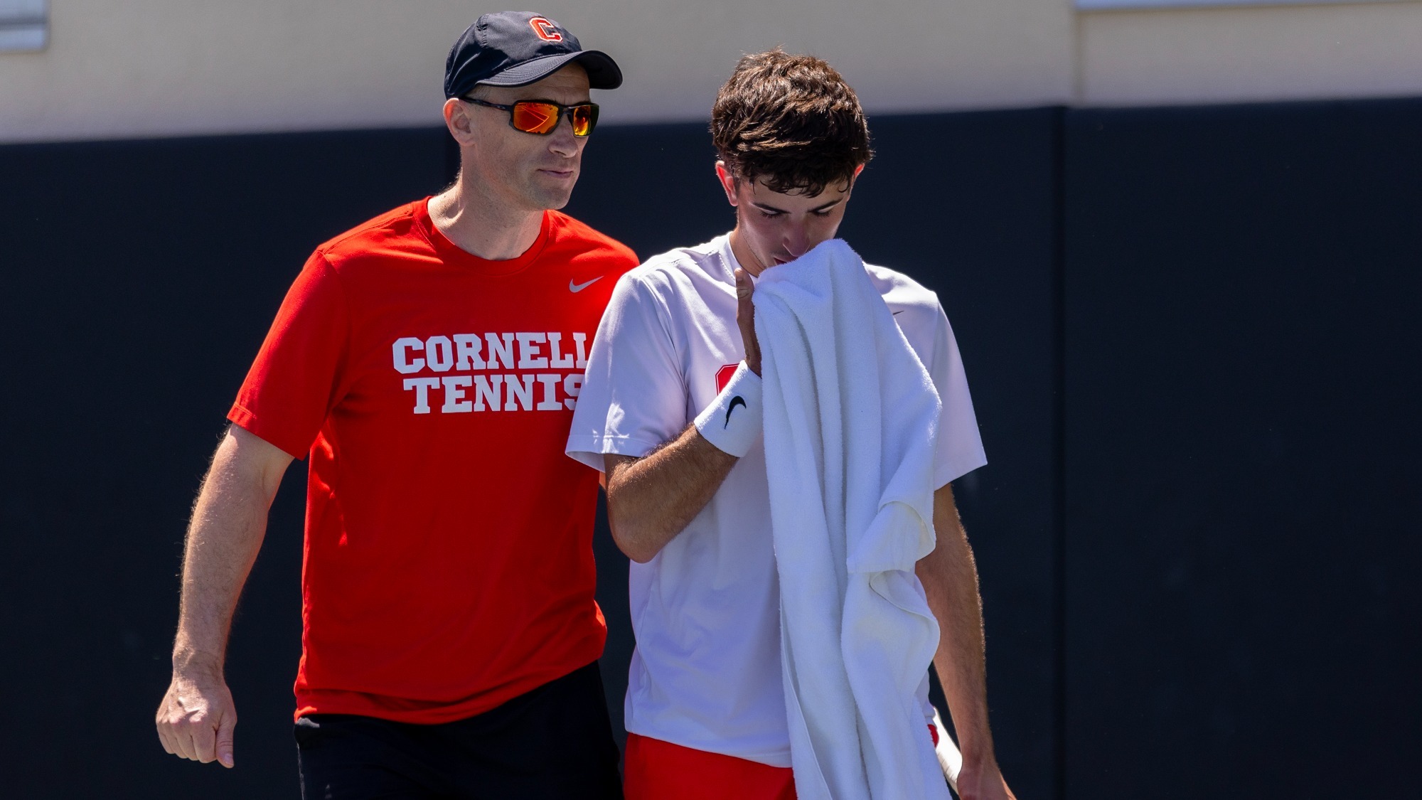 Rodrigo Fernandes and head coach Silviu Tanasiou at the 2025 NCAA Tennis Championships in Austin, Texas.