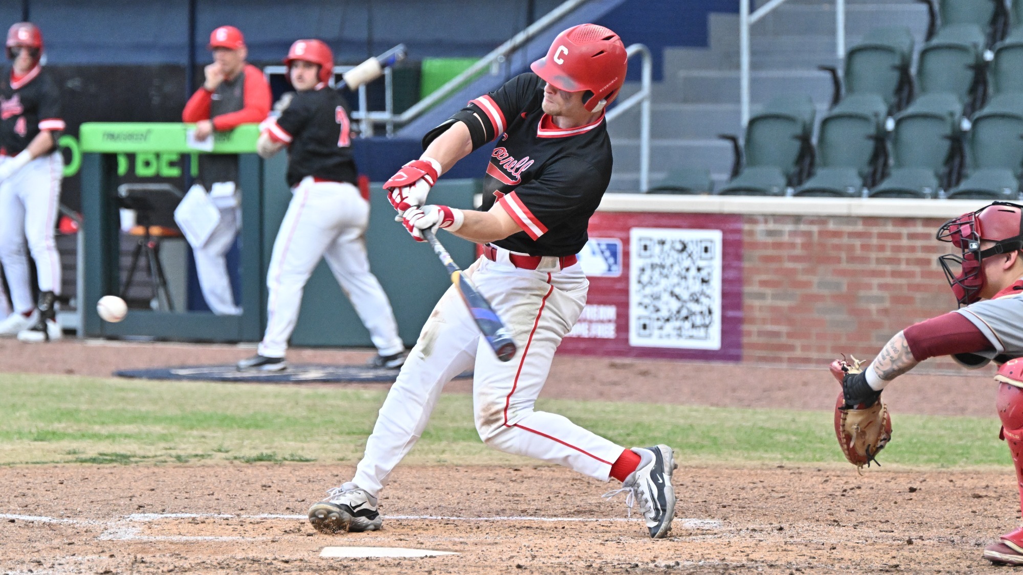 Cornell junior second baseman Owen Carlson goes to hit a ball during game action against Boston College on Feb. 20, 2025, at Fifth Third Park in Spartanburg, S.C.