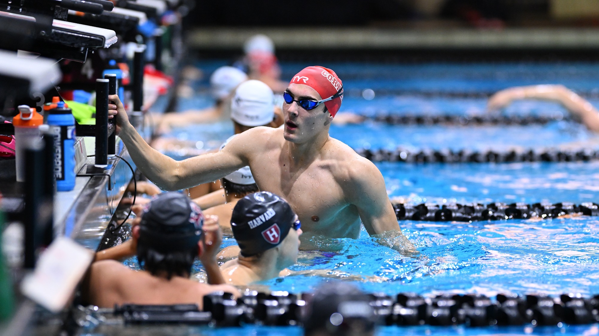 Cornell men's swimming and diving team competes at 2026 Ivies at DeNunzio Pool.