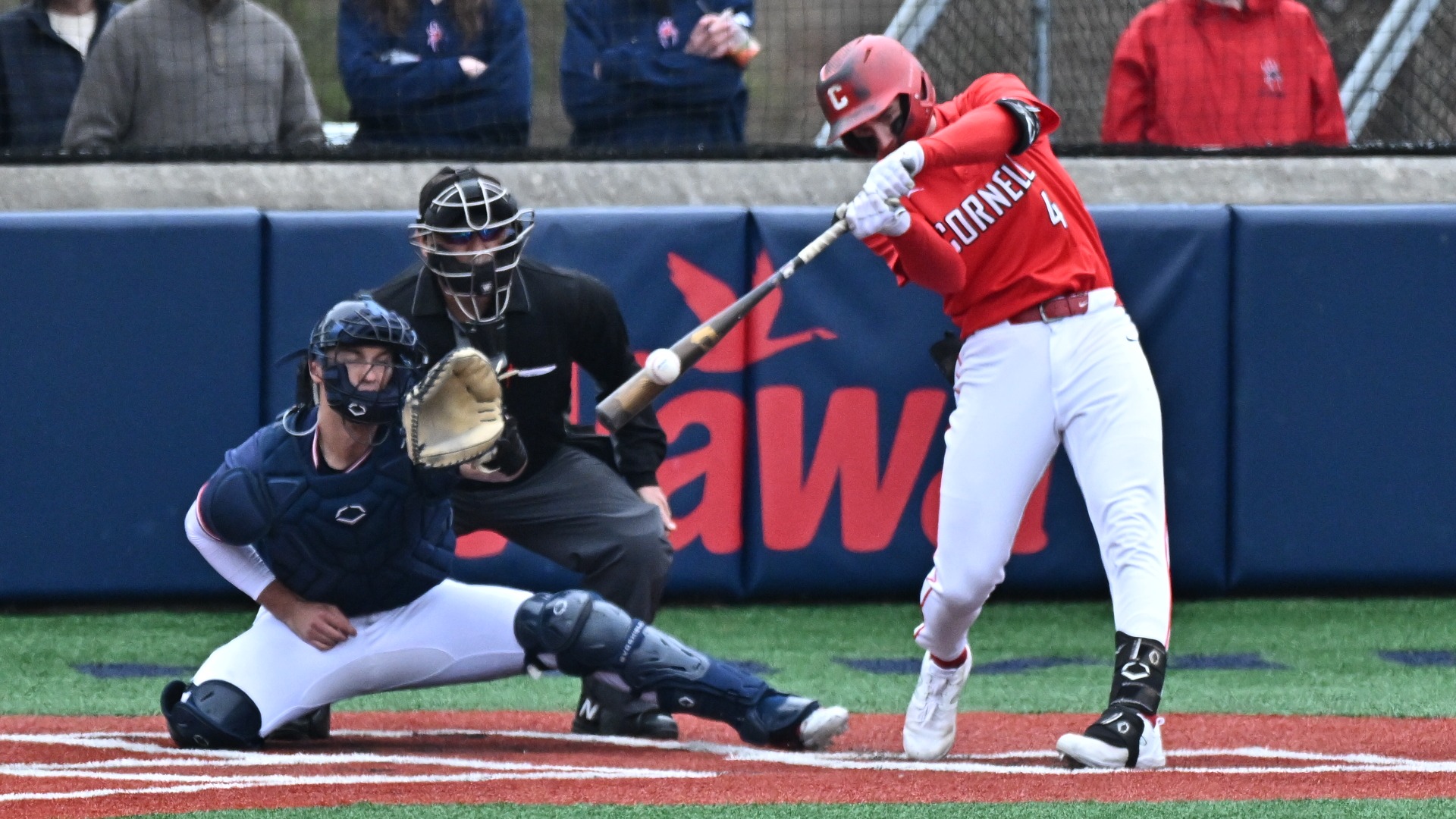 Cornell senior center fielder Caden Wildman connects with a pitch during game action against Richmond at Pitt Field on Feb. 27, 2026, in Richmond, Va.