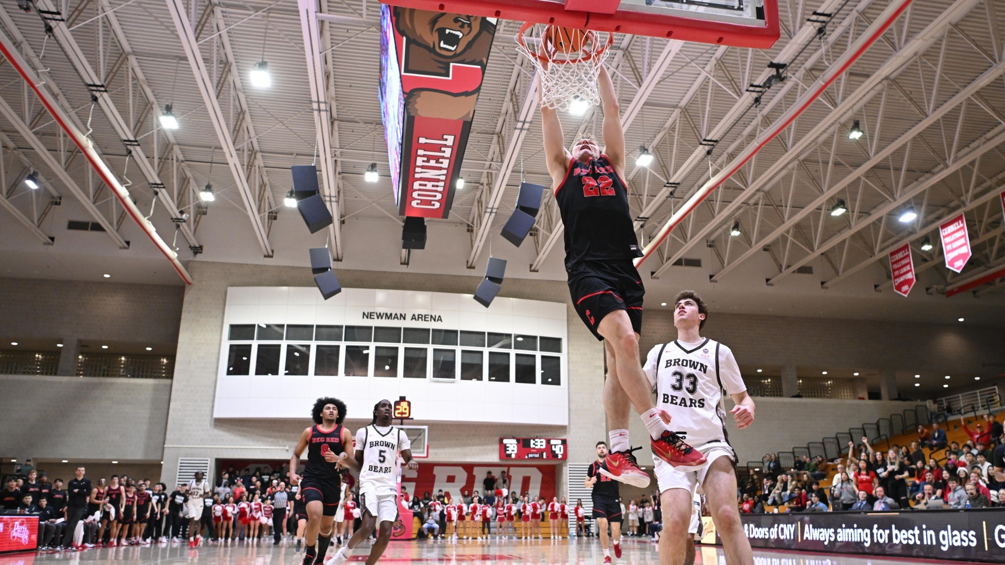 Jake Fiegen dunks the basketball during the Cornell men's basketball team' 86-80 win over Brown on Feb. 28, 2026 at Newman Arena in Ithaca, N.Y.