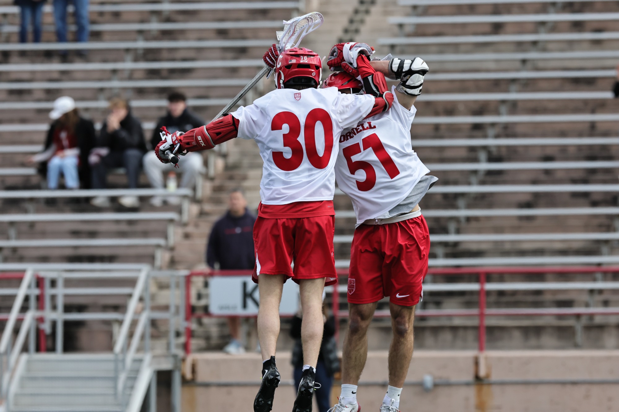 No. 5 Cornell men's lacrosse falls to No. 3 Richmond 8-7 at home on Feb. 28, 2026