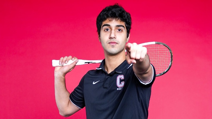 Cornell men's squash senior Jeh Pandole poses for a media day photo before the 2025-26 season.