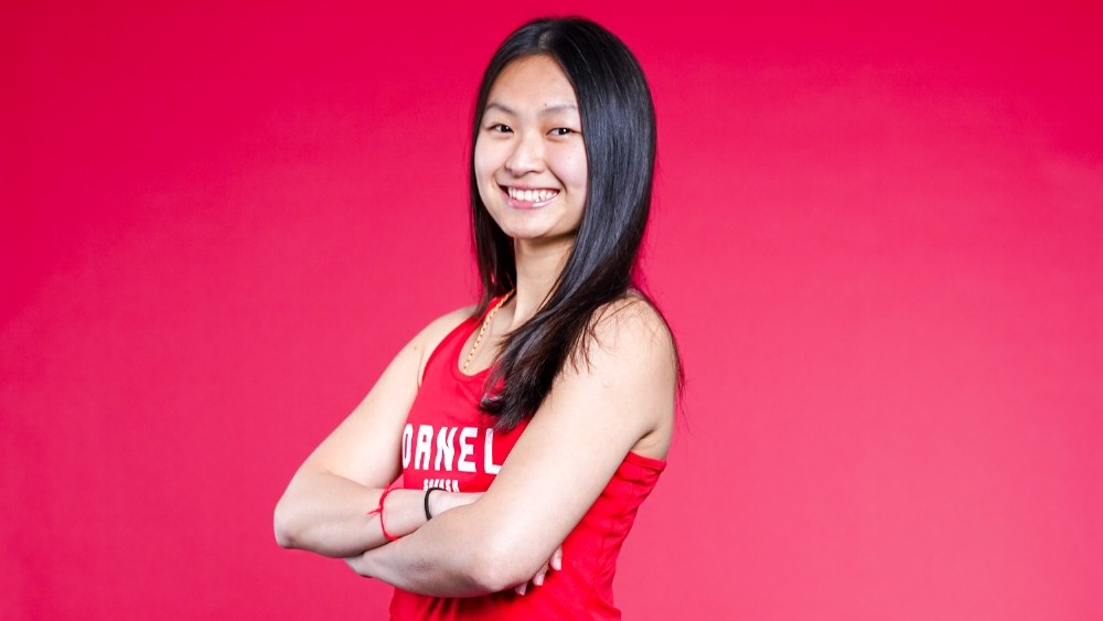 Cornell junior women's squash player Xin Ying Yee poses for a media day photo before the 2025-26 season. 