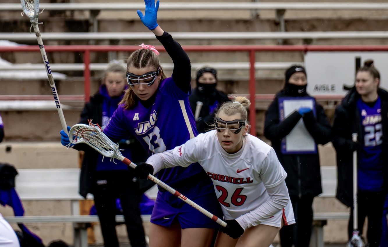 Caitlin Tully playing defense vs. JMU on Schoellkopf Field