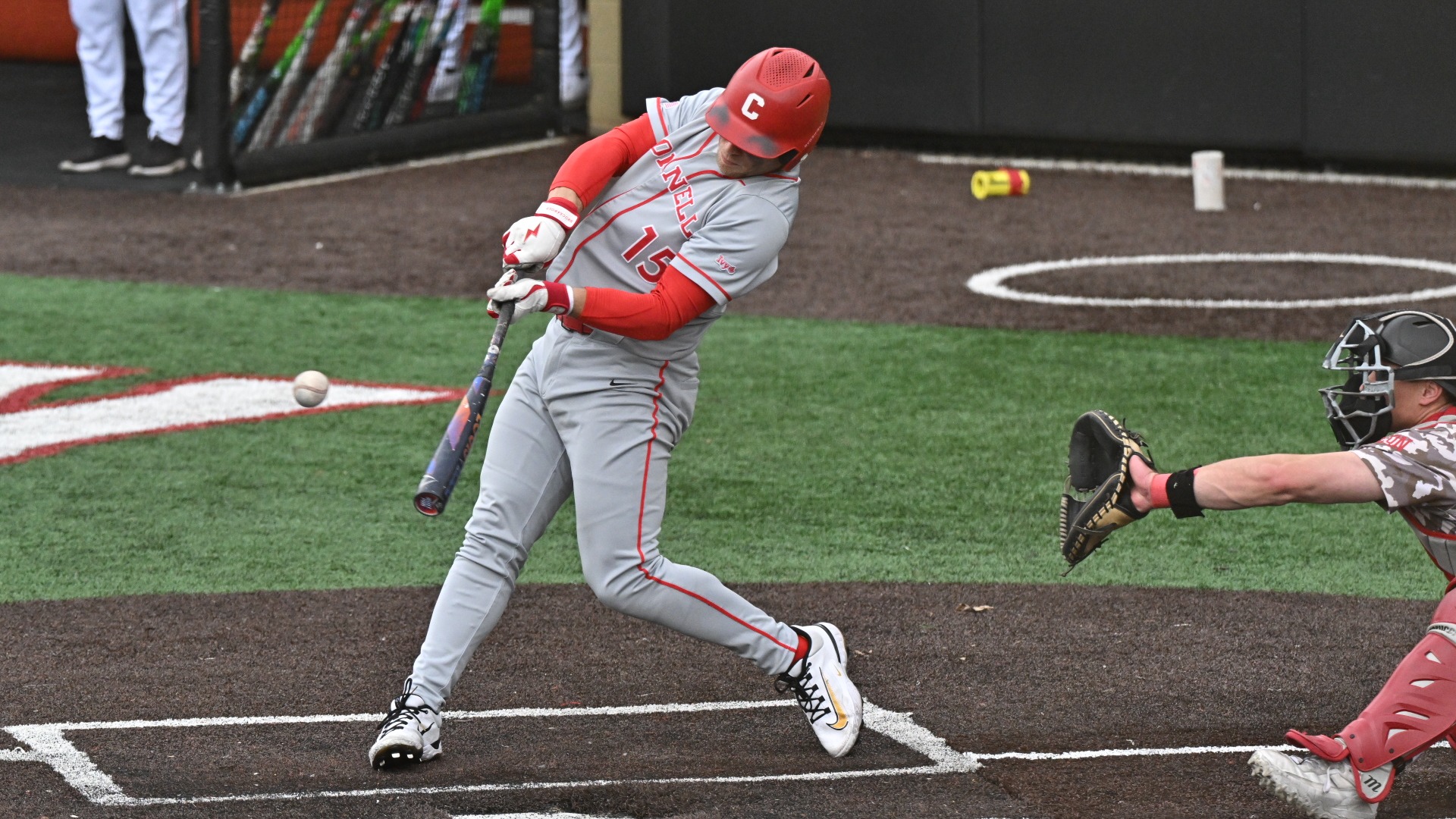 Cornell baseball junior second baseman Owen Carlson goes to hit a baseball during game action at VMI on March 15, 2026.