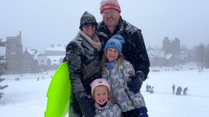 The Bolling family enjoys a snowy day during its trip to Ithaca in January 2026.