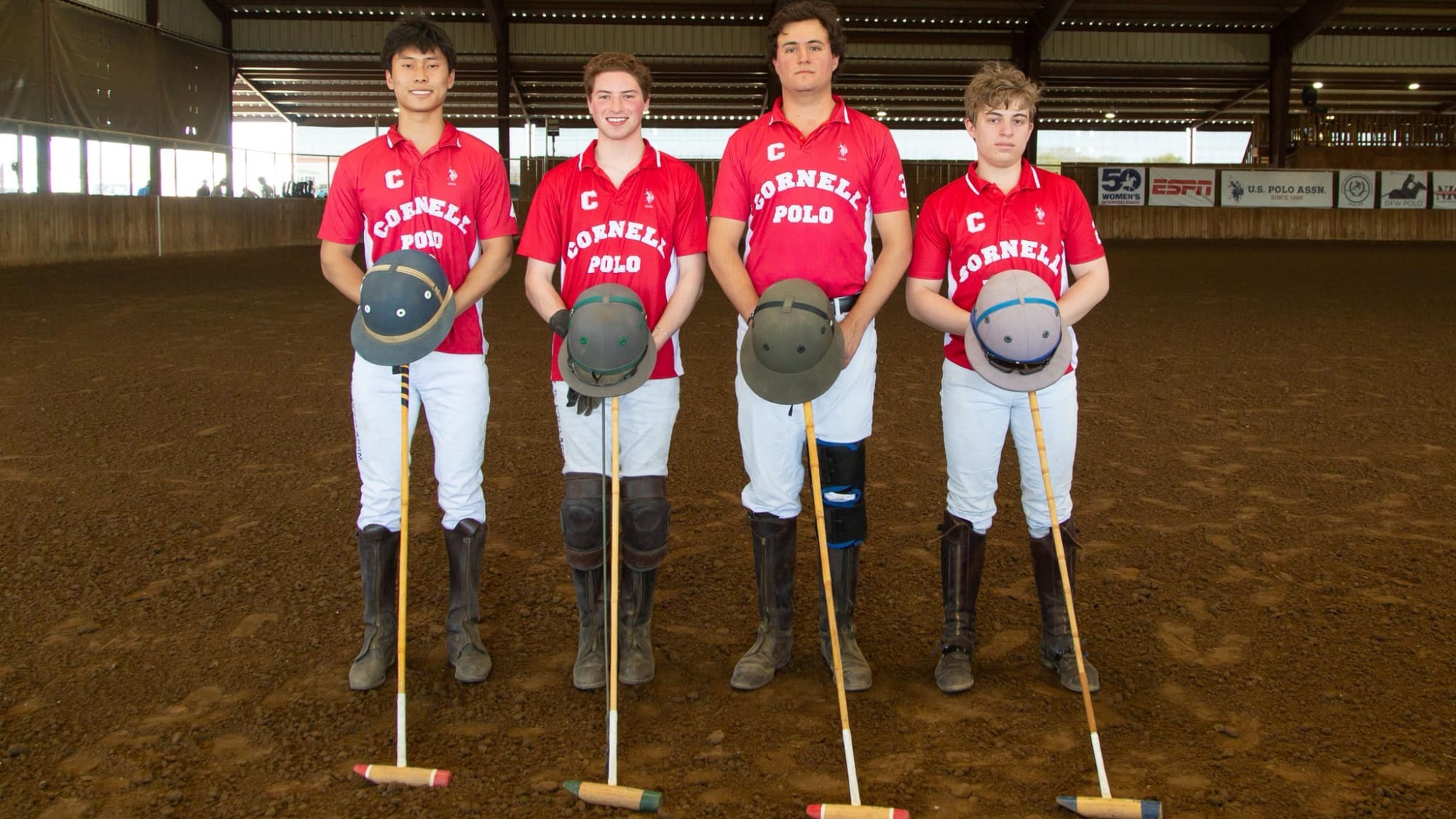 The Cornell men's polo team prior to the national championships in Oak Point, Texas.