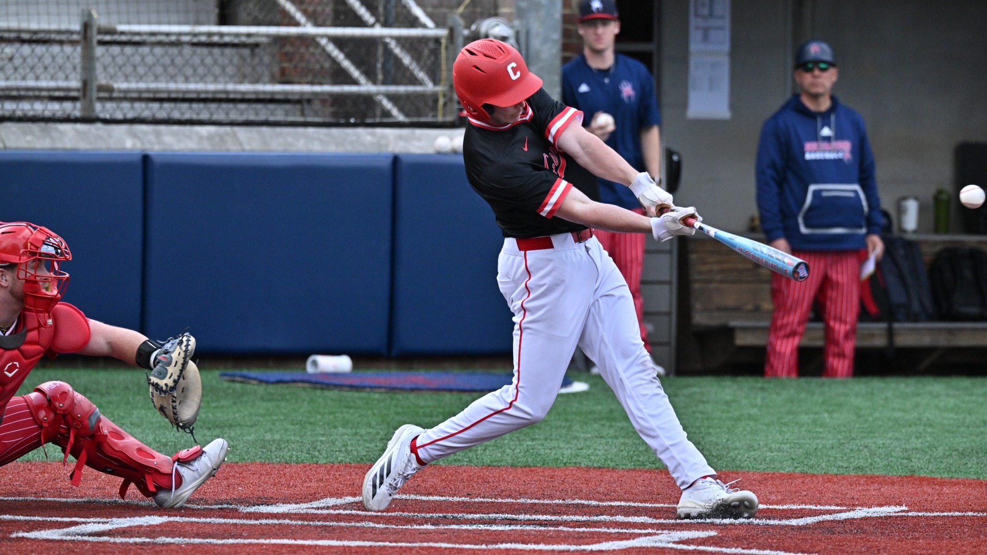 Cornell baseball freshman outfielder Jake Hower makes contact during game action at Richmond on March 1, 2026, at Pitt Field in Richmond, Va.