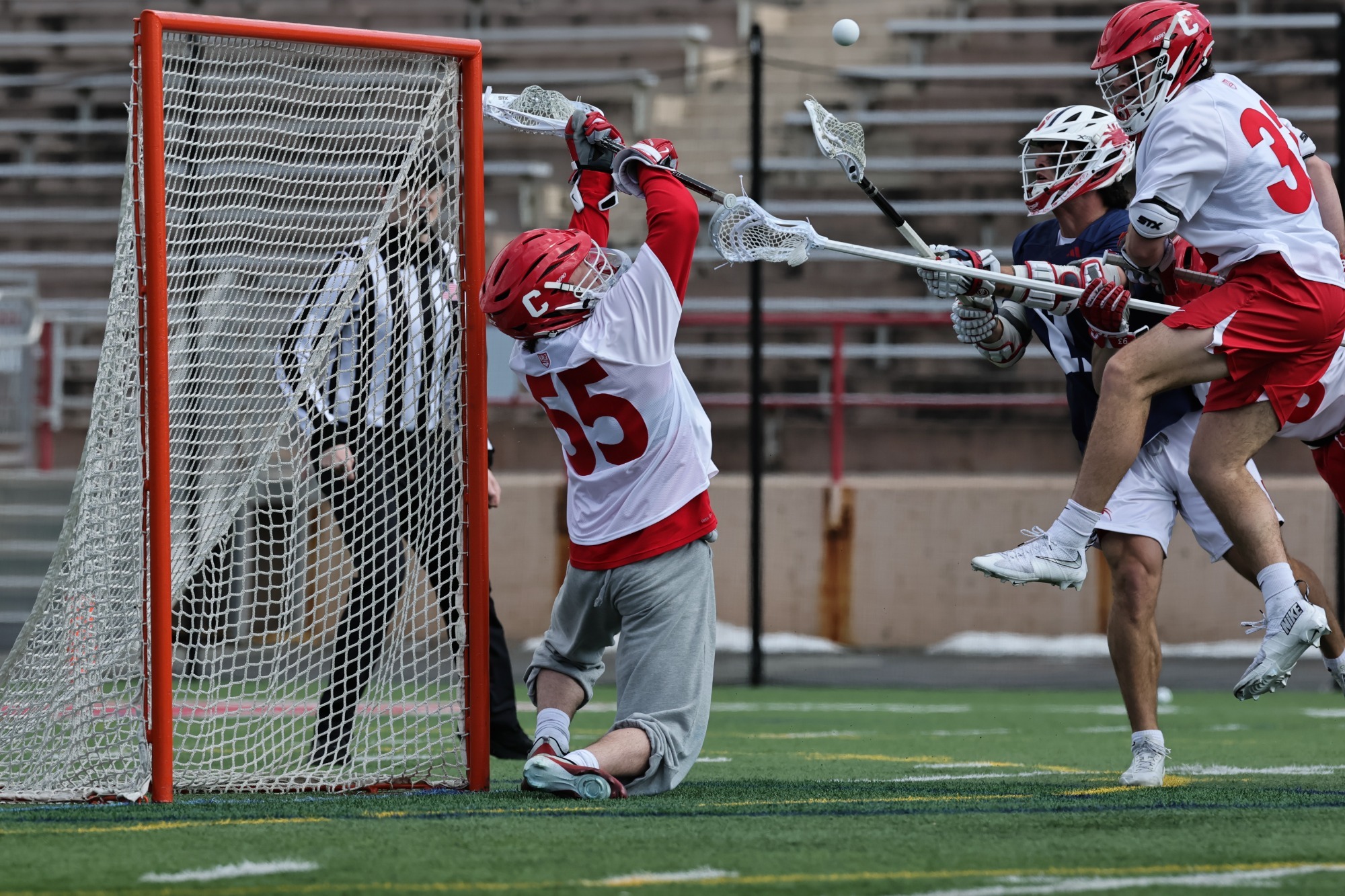 Matthew Tully makes a save against Richmond on Feb. 28, 2026 at Schoellkopf Field