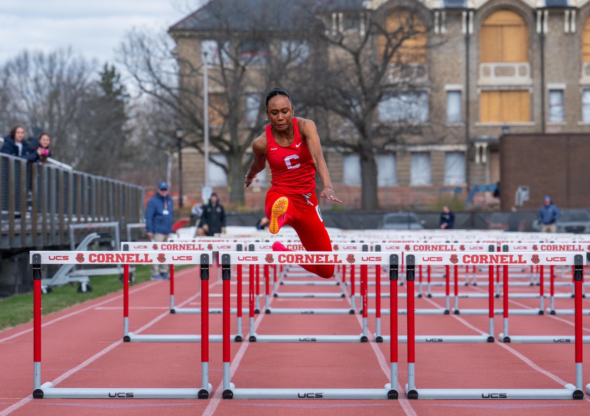 Sade Falese competes in 1st heat of 100m heptathlon hurdles at the Big Red Invite