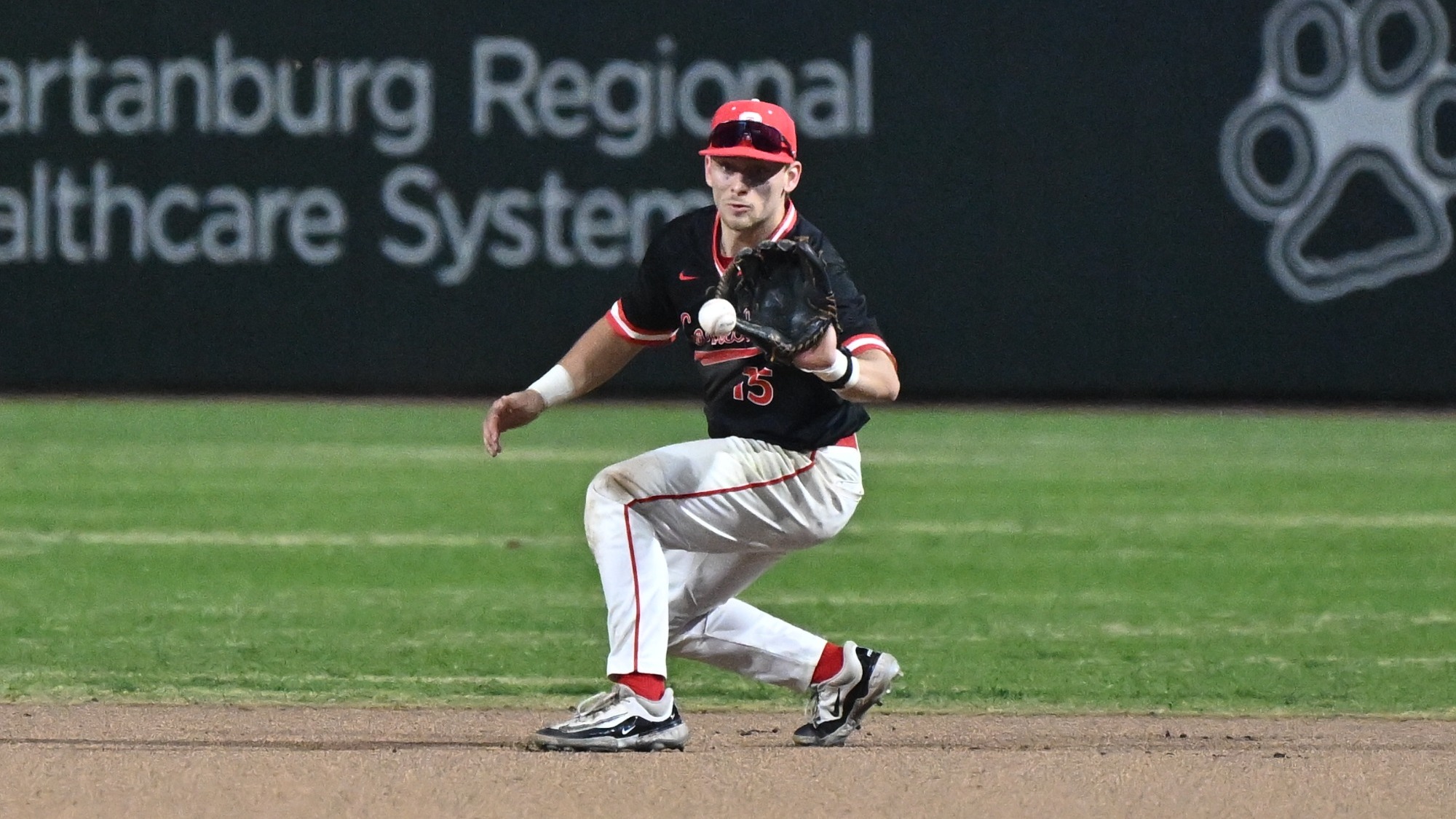 Cornell baseball junior infielder Owen Carlson fields a ground ball during game action against Boston College in Spartanburg, S.C., on Feb. 20, 2026.