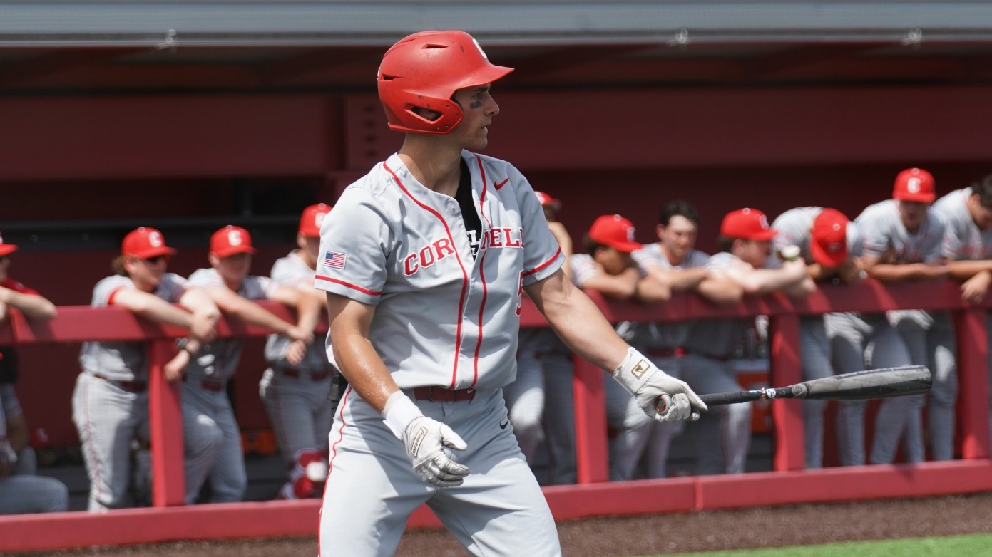 Cornell baseball sophomore outfielder Tyler Beaulieu readies for a pitch during game action against Yale at Booth Field in Ithaca, N.Y., on April 18, 2026.