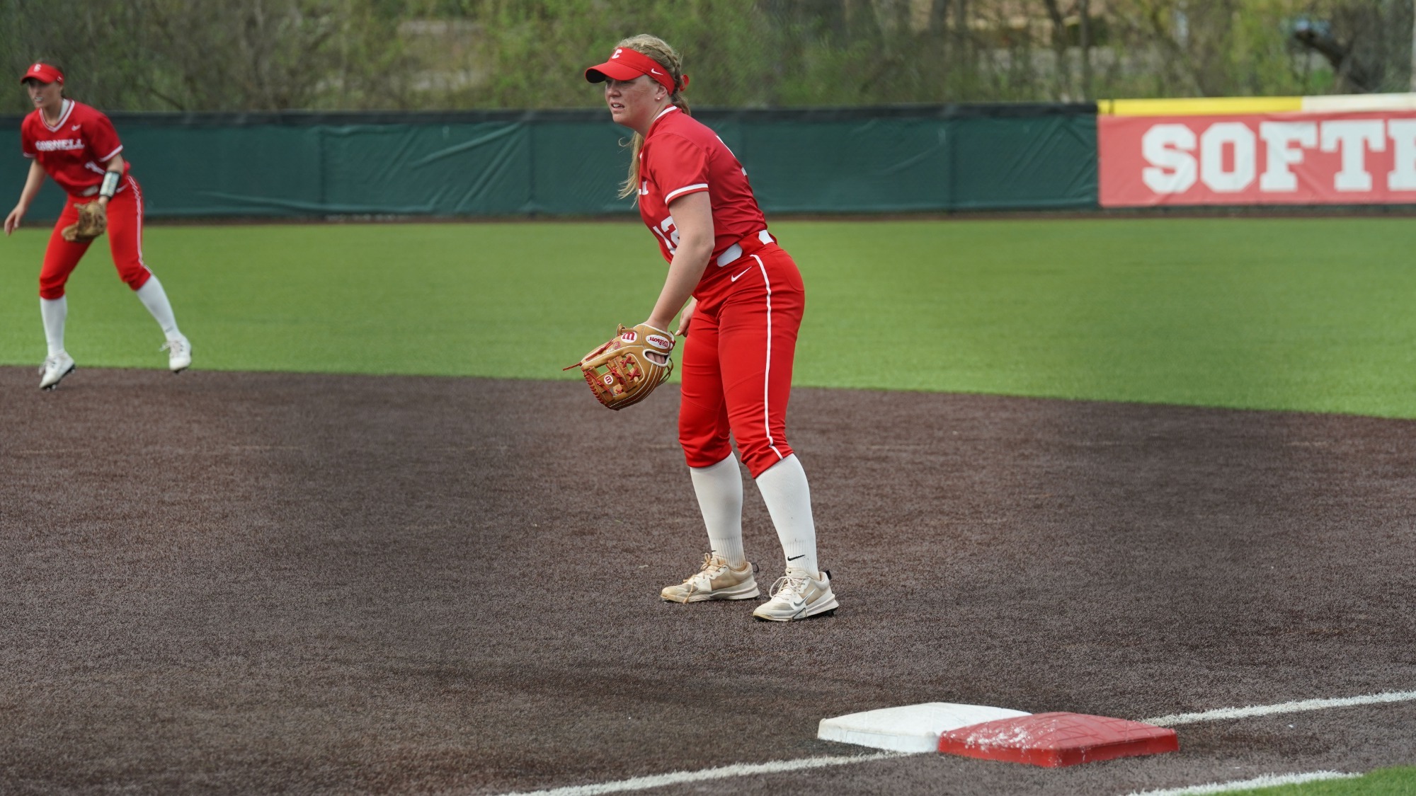 Harshberger at first base with Harrod in the background at second base at Niemand-Robison Field.