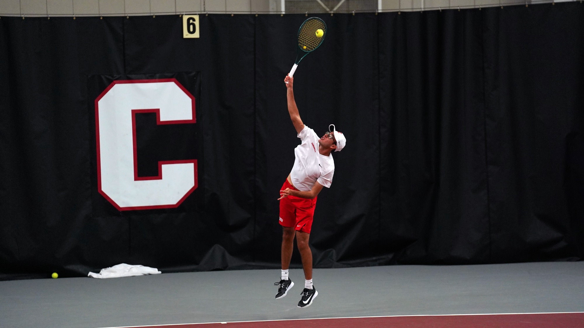 Felipe Pinzon of Cornell men's tennis competes against Dartmouth on April 18, 2026 at Reis Tennis Center in Ithaca, N.Y.