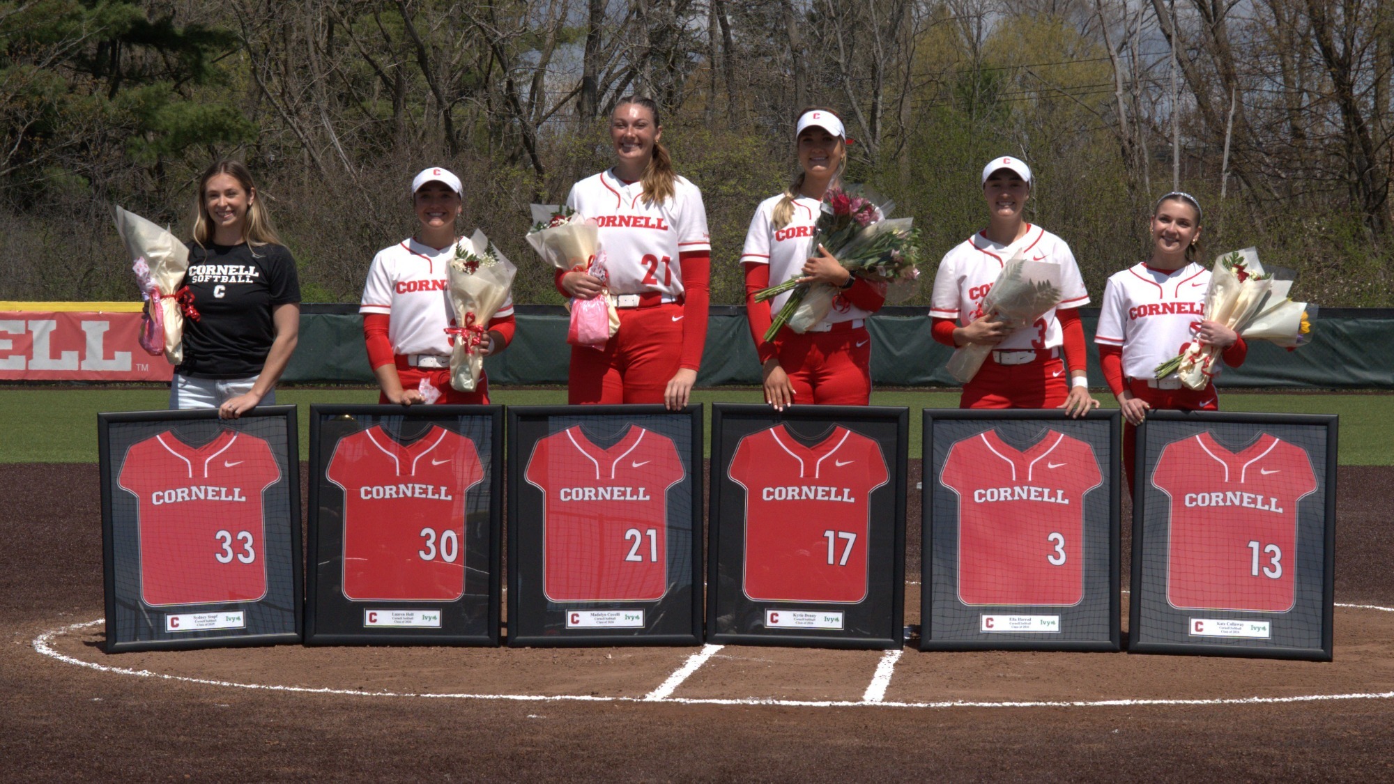 Cornell class of 2026 softball seniors during the senior day celebration