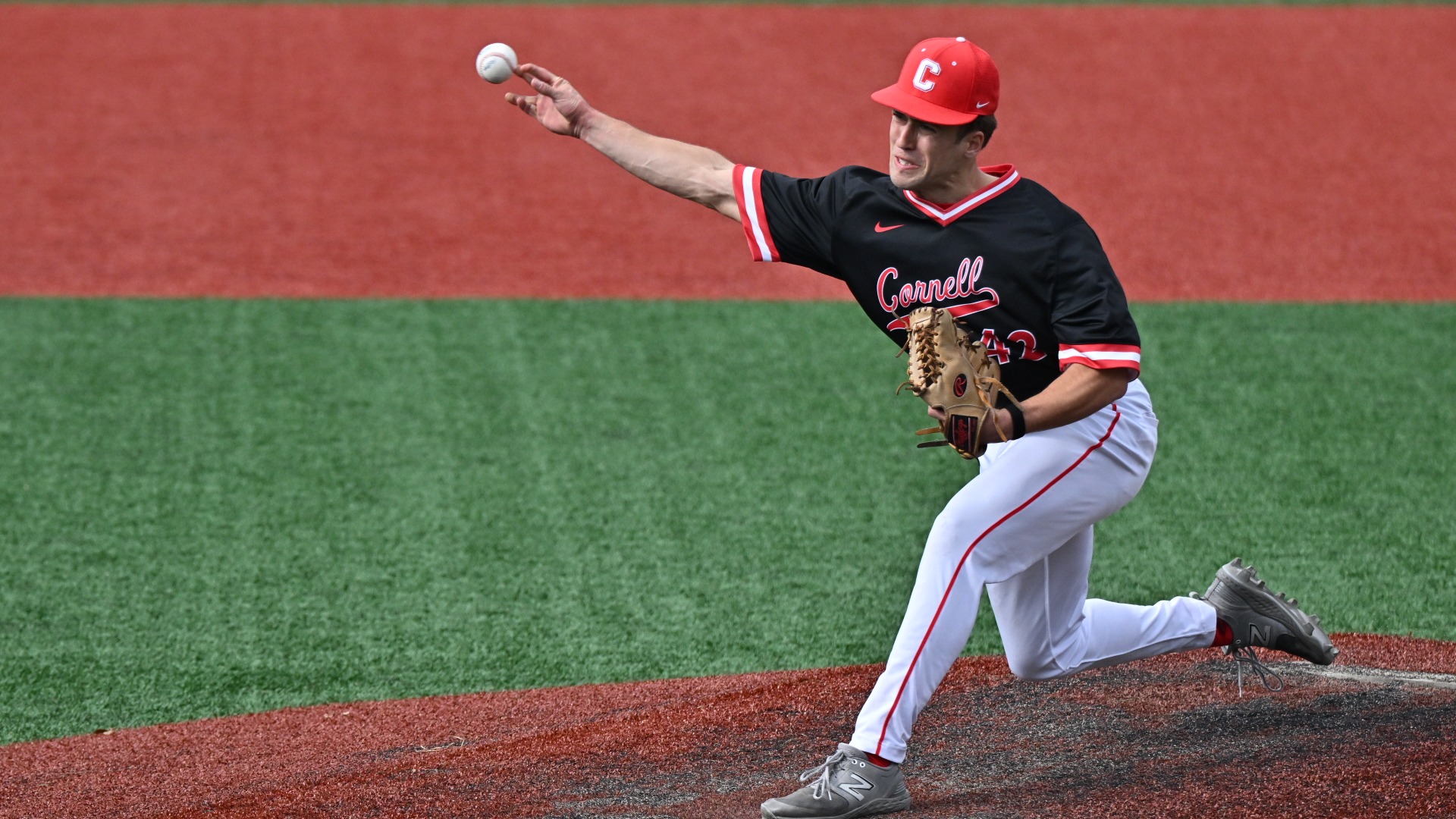 Cornell baseball senior right-handed pitcher Josh Shea delivers a pitch during game action against Richmond at Pitt Field in Richmond, Va., on March 1, 2026.
