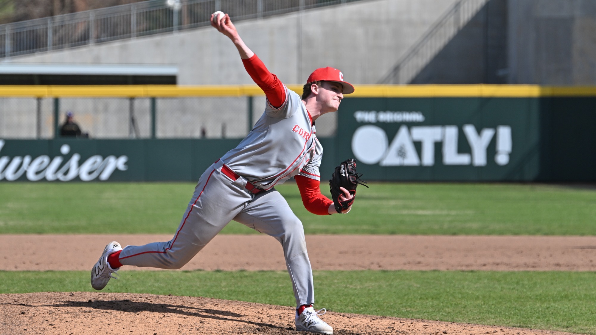 Cornell sophomore right-handed pitcher John Hegarty delivers a pitch during game action against Northwestern at the Hub City Invitational in Spartanburg, S.C., on Feb. 21, 2026.