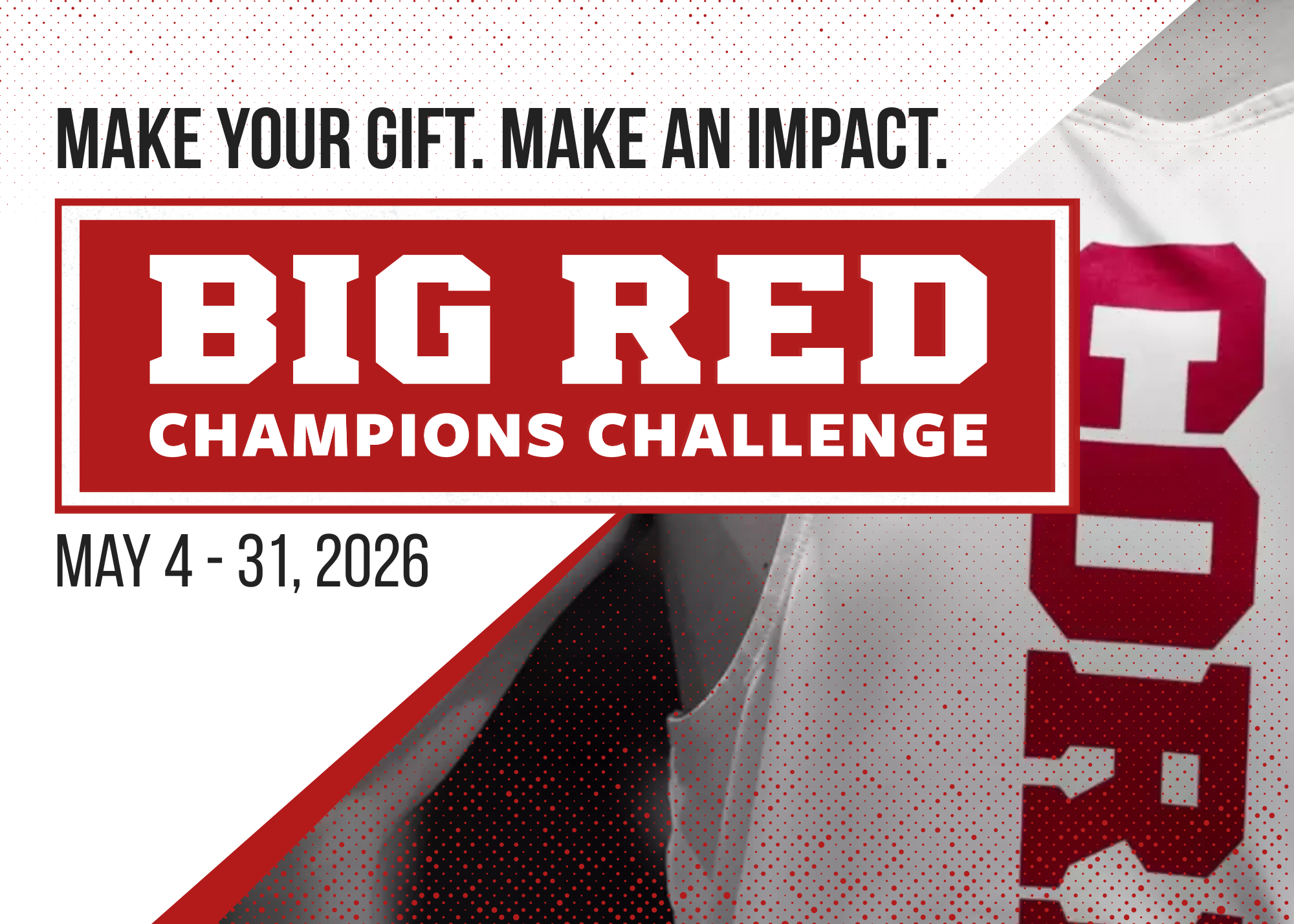Graphic promoting the Big Red Champions Challenge in May of 2026 featuring the text 