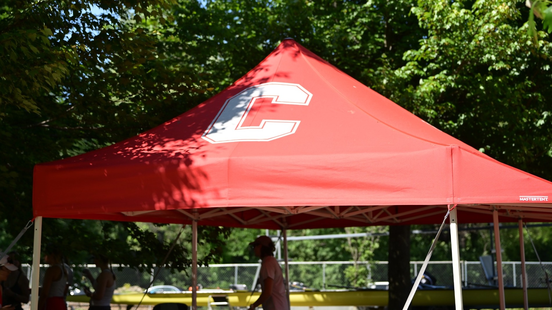 A photo of a Cornell tent at the 2026 Ivy League Women's Rowing Championships at Cooper River Park in Pennsauken Township, N.J.